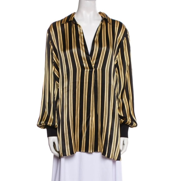 By Malene Birger Striped V-Neck Tunic Size 38 in Black & Gold Stripes - Picture 3 of 7